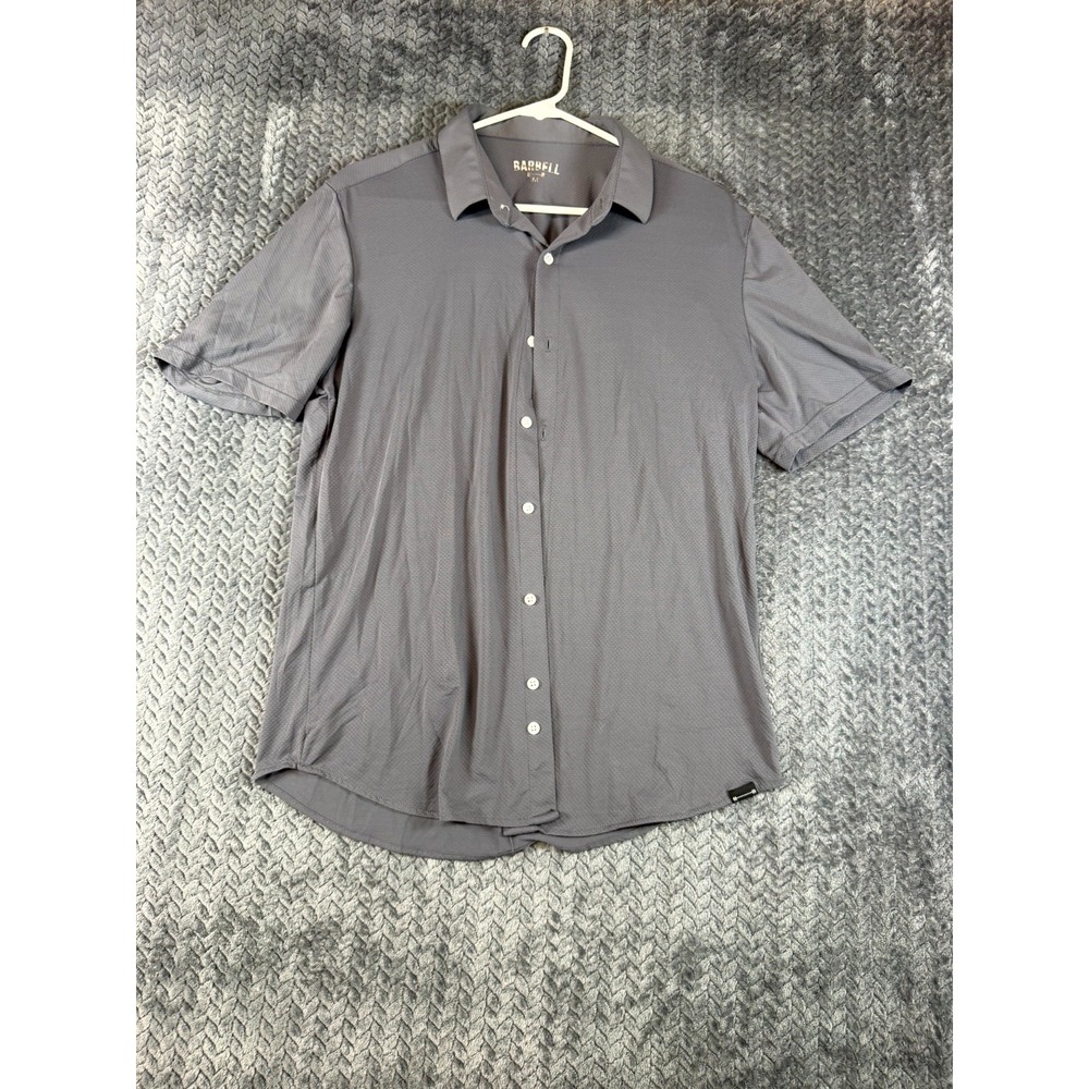 Barbell Apparel Shirt Mens Medium Gray Collared Round Hem Button Up Short Sleeve